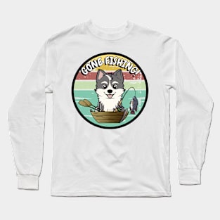 Funny husky Dog has gone fishing Long Sleeve T-Shirt